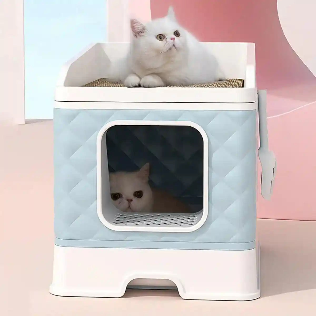 Drawer-Style Cat Litter Box with Scratching Board & Scoop