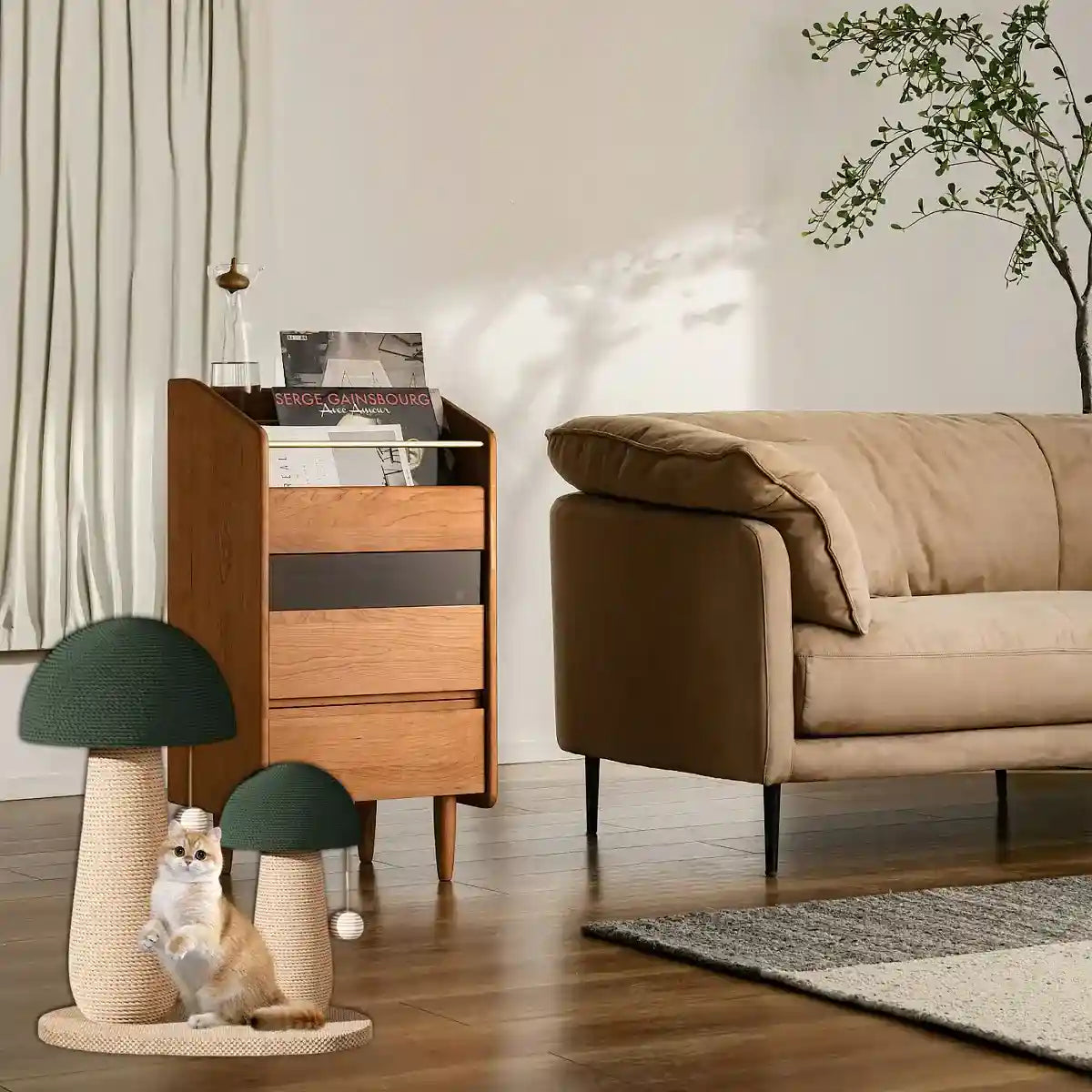 Mushroom Cat Scratching Post with Sisal Rope and Hanging Toy