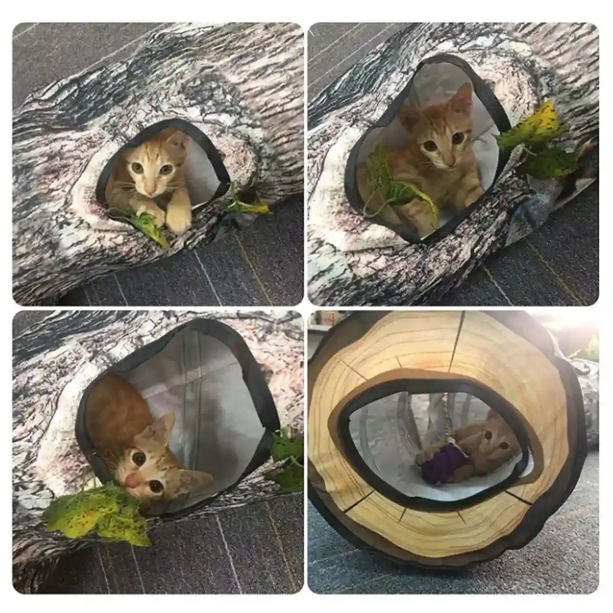 Y-Shaped Tree Trunk Cat Tunnel for Indoor & Outdoor Pet Play