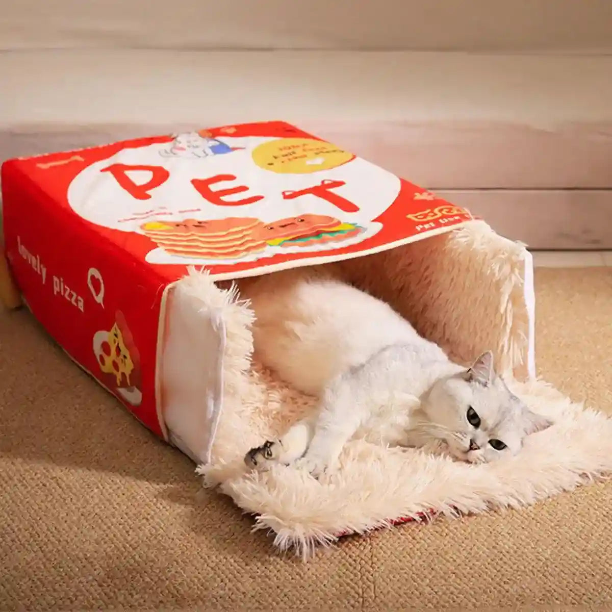 Snack-Themed Plush Cat Bed Cozy Rectangular Pet Sleeping Nest