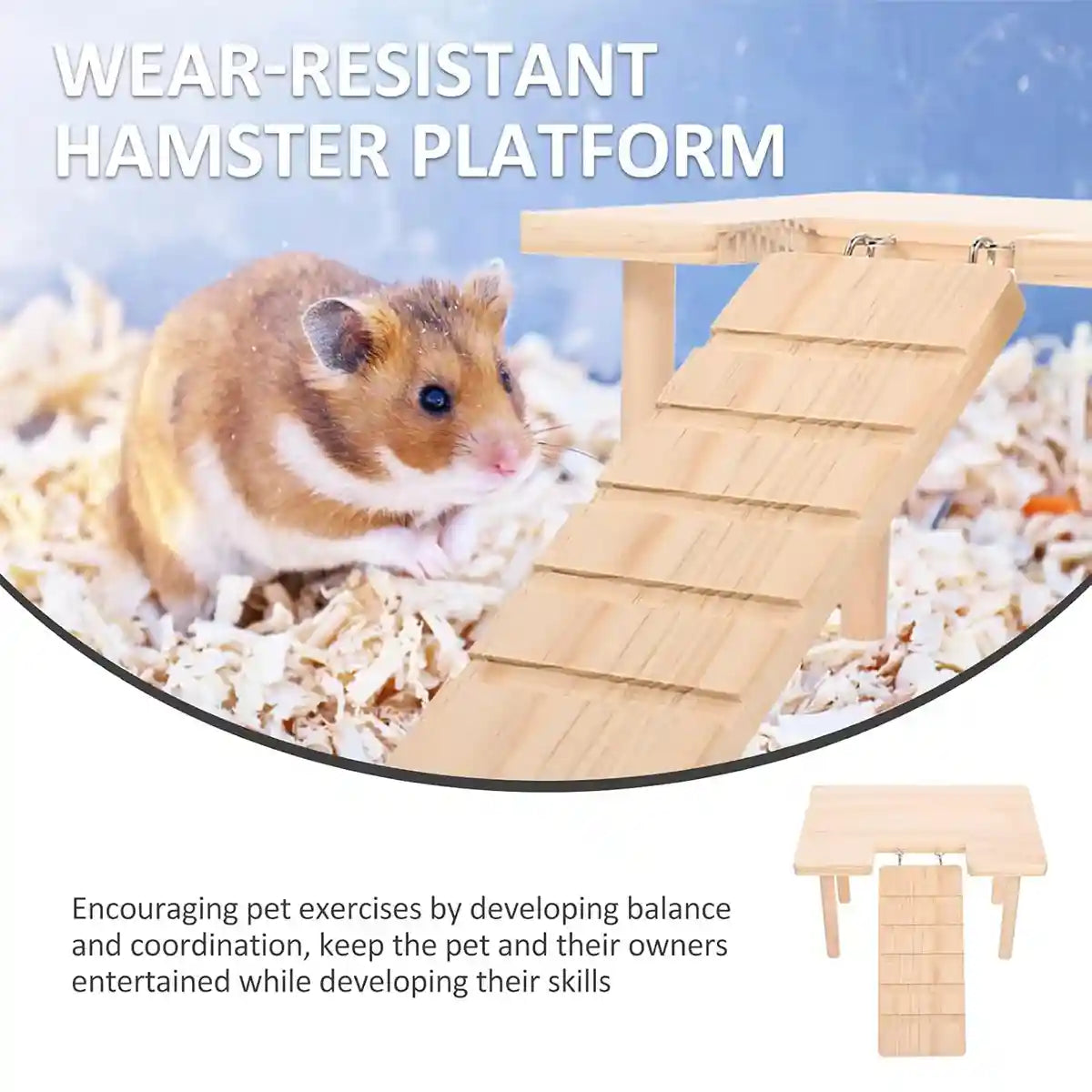 Wooden Hamster Platform With Ramp And Stairs For Climbing And Rest