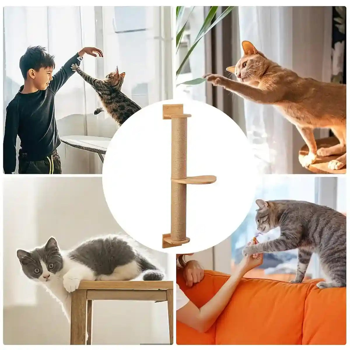 Wall-Mounted Cat Climbing Post with Rotatable Step Platform