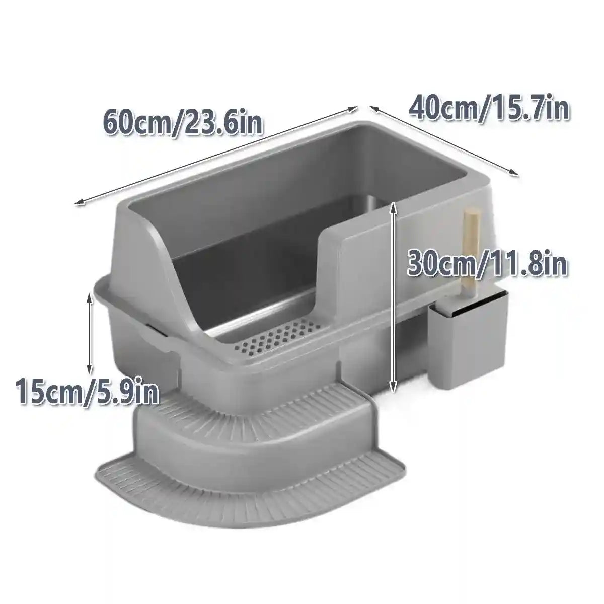 Raised Edge Cat Litter Box with Step Design for Easy Access