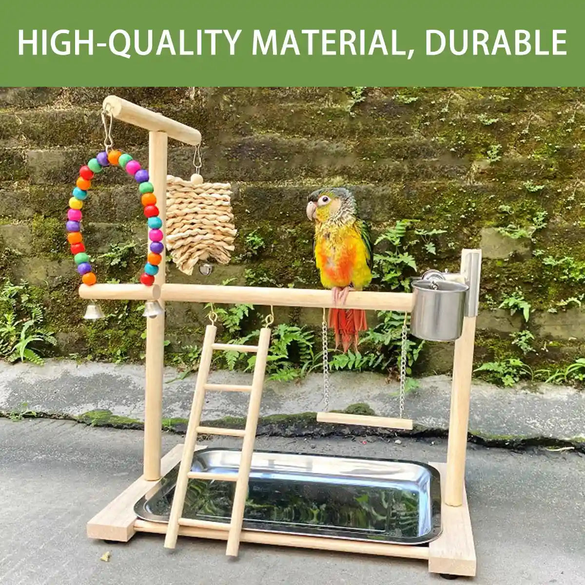 Wooden Parrot Playground With Swing Ladder Feeder And Perch