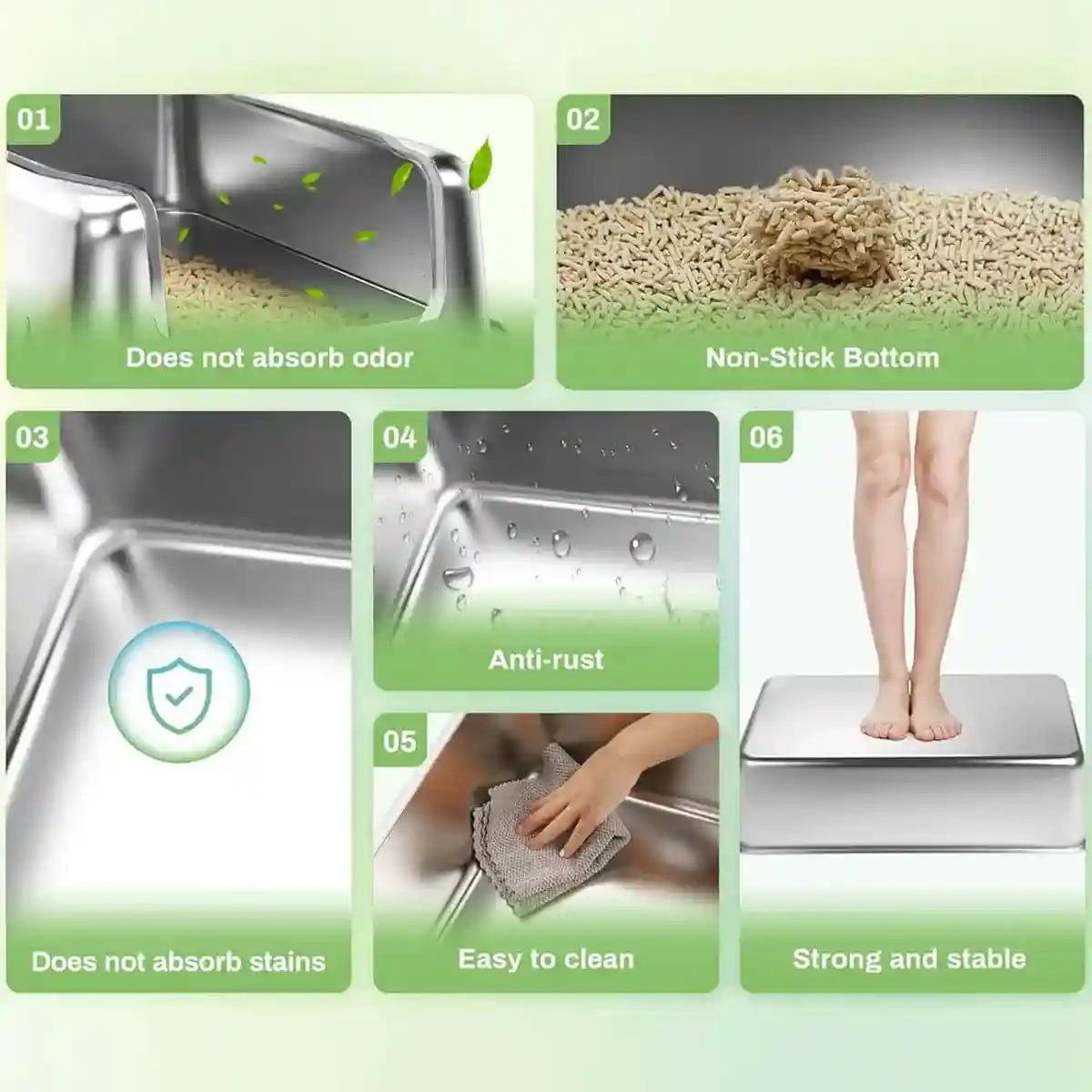 High-Wall Stainless Steel Cat Litter Box With Scoop