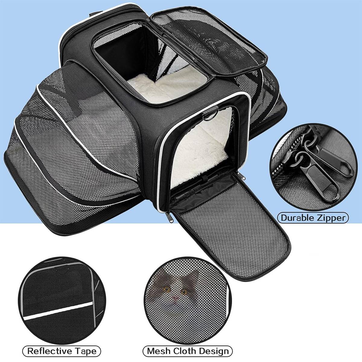 Cat Carrier Bag - Extended Portable Pet Bag for Small Dogs