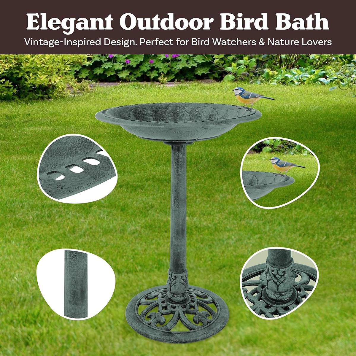 Pedestal Bird Bath for Outdoor Garden | Antique Vintage Style