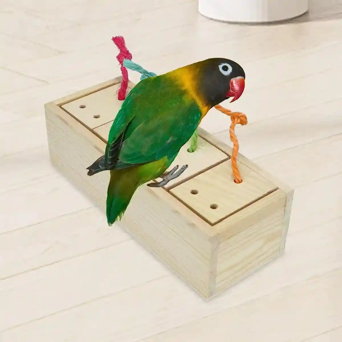 Wooden Parrot Foraging Toy Box with Drawers and Ropes