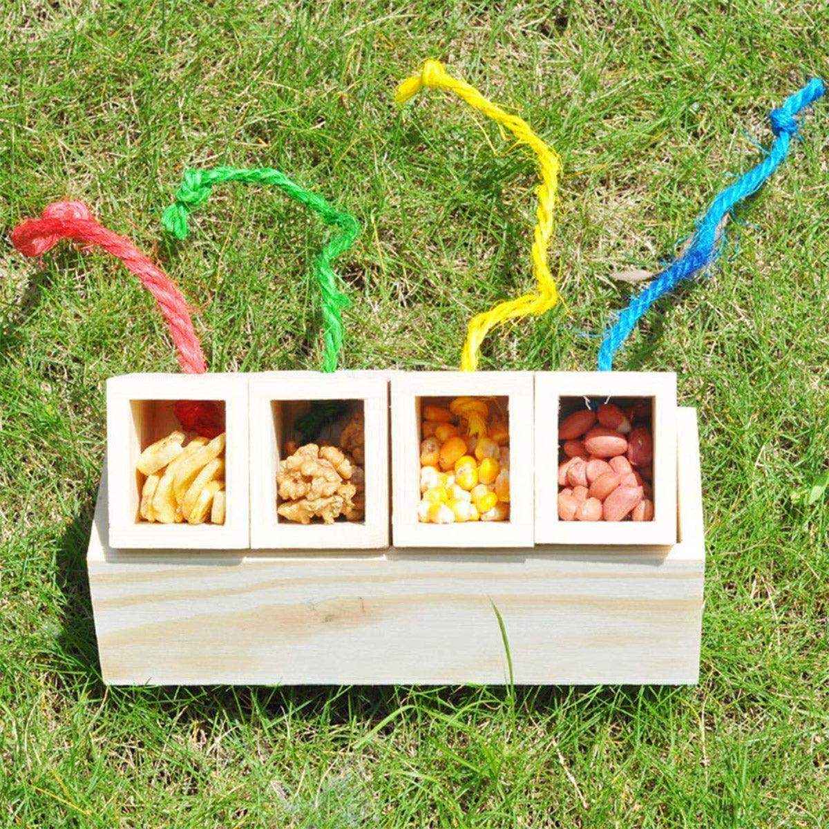 Wooden Parrot Foraging Toy Box with Drawers and Ropes