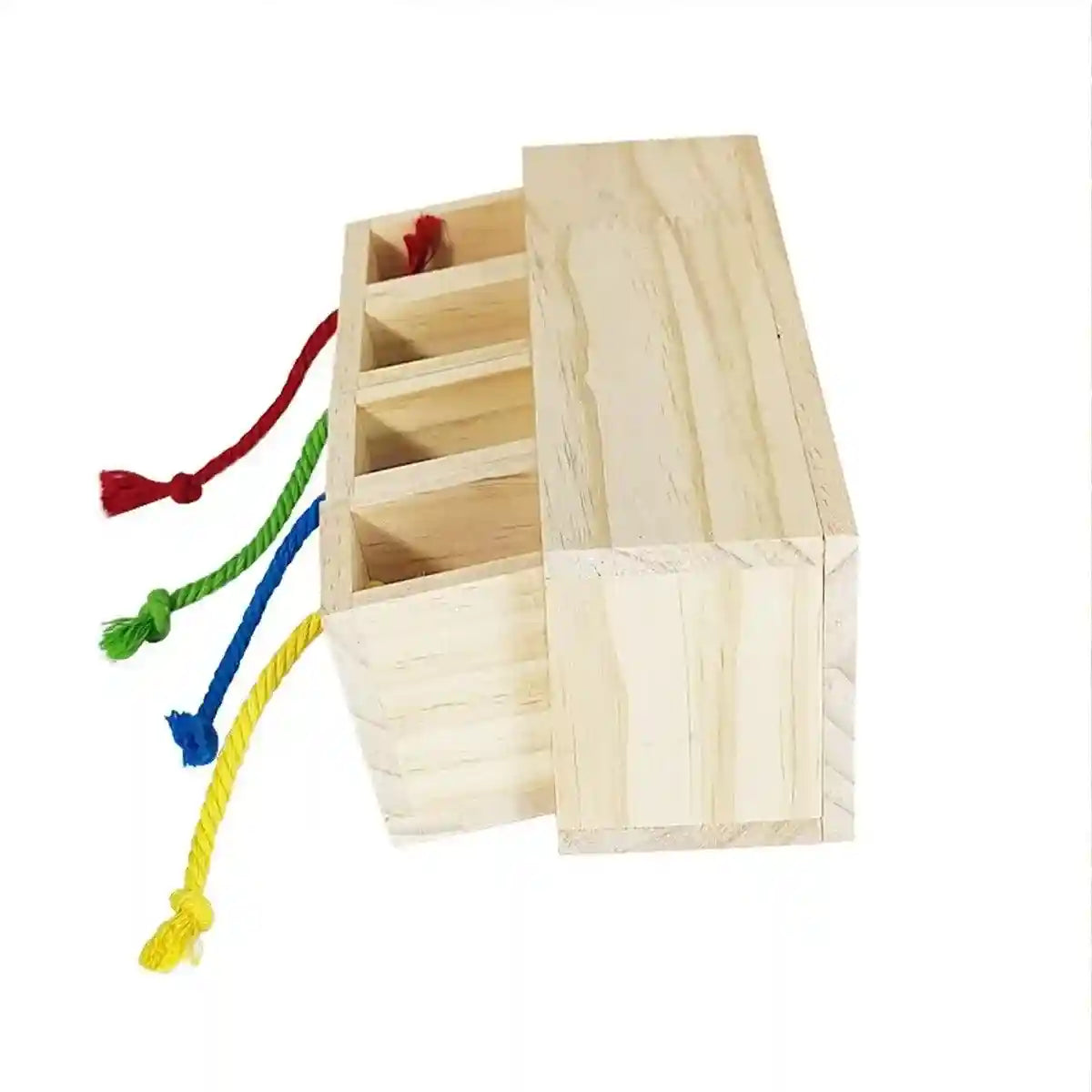 Wooden Parrot Foraging Toy Box with Drawers and Ropes