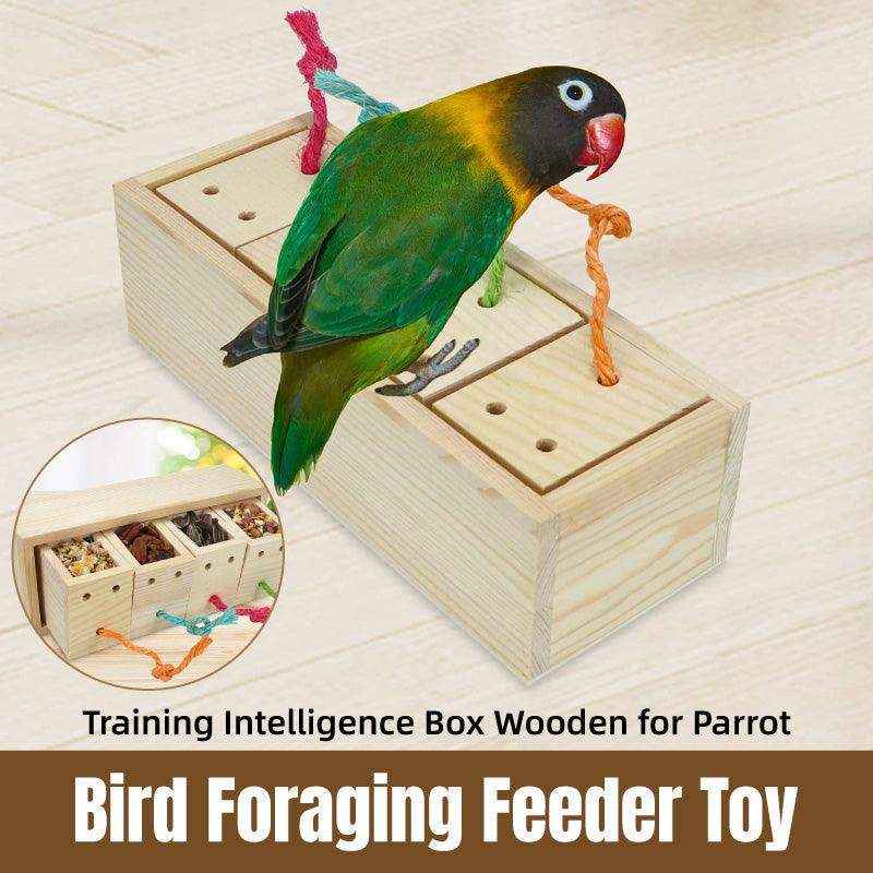 Interactive parrot toys feeder box with rope drawers