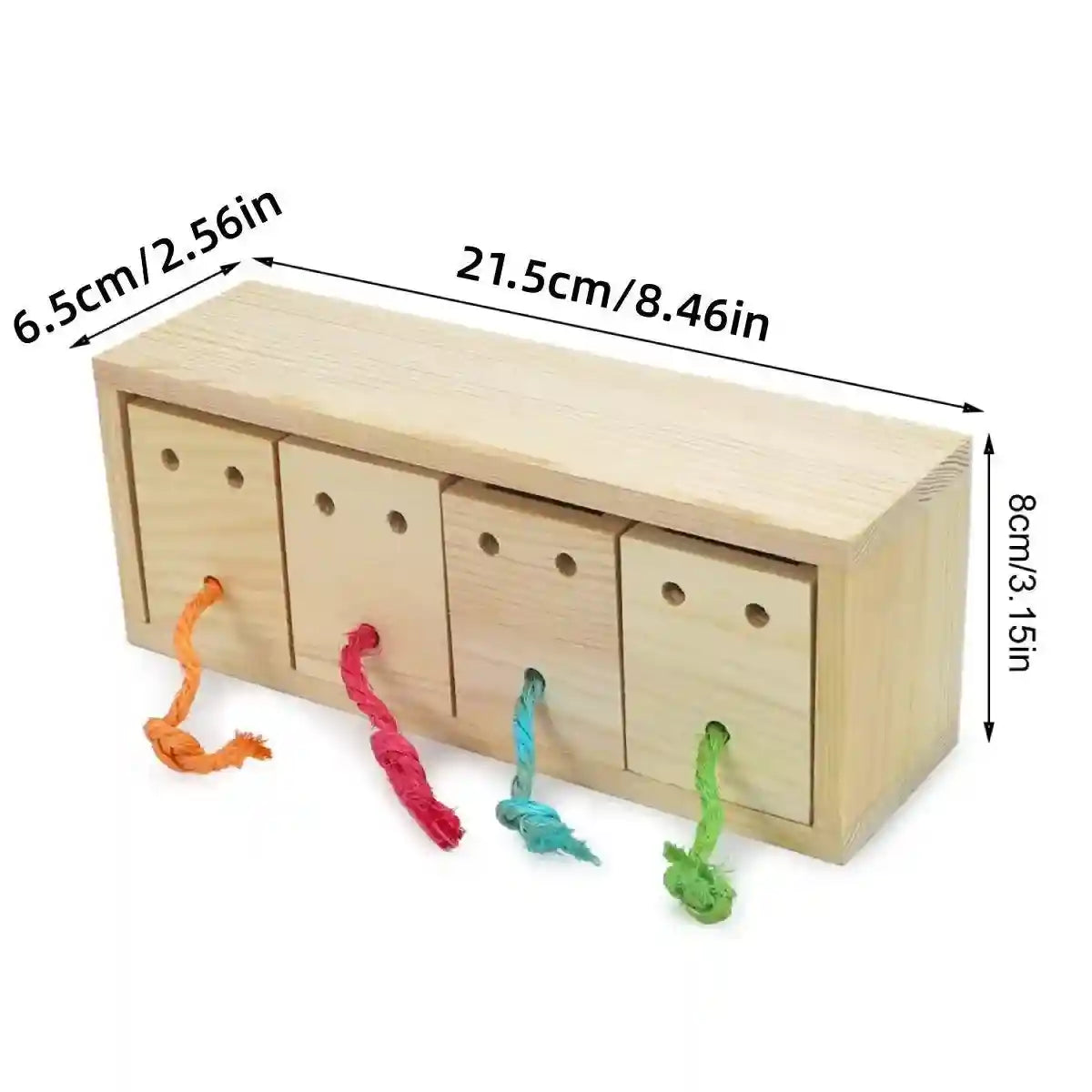 Wooden Parrot Foraging Toy Box with Drawers and Ropes
