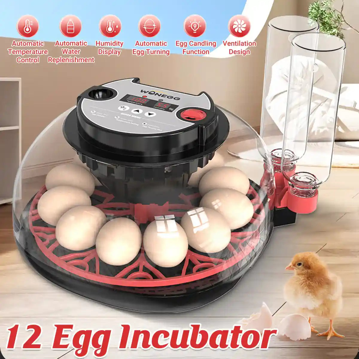 12 Egg Incubator Auto Turn Humidity & Water Refill
