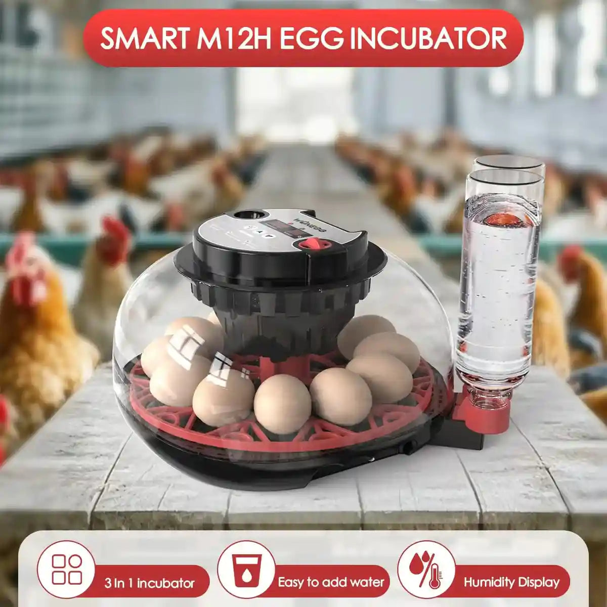 12 Egg Incubator Auto Turn Humidity & Water Refill