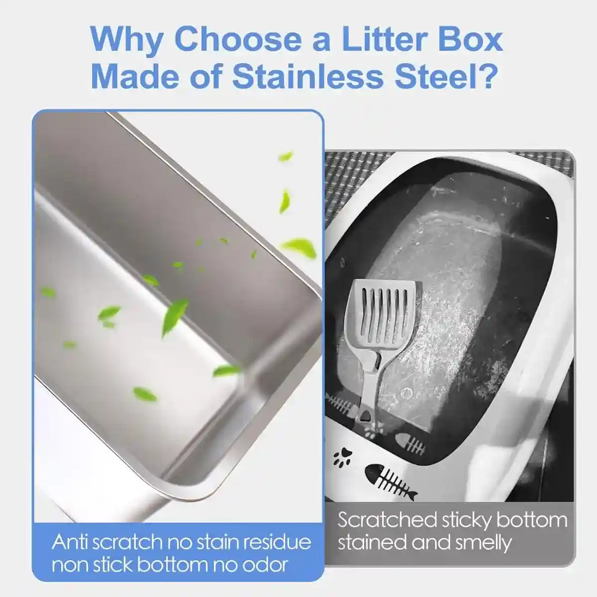 Stainless Steel Cat Litter Box with Covered Canopy & Anti-Tracking Mat