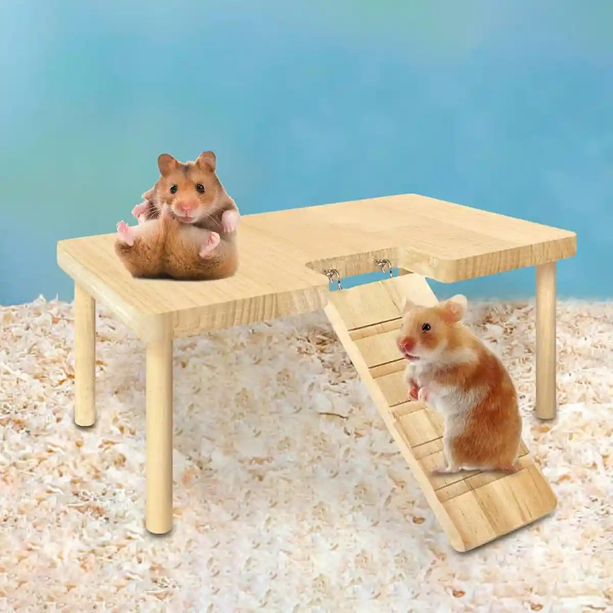 Wooden Hamster Platform With Ramp And Stairs For Climbing And Rest