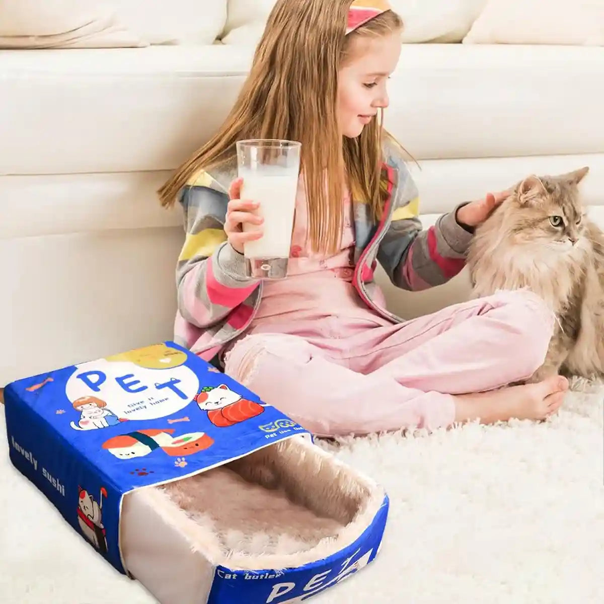 Warm Rectangular Pet Bed with Plush Interior