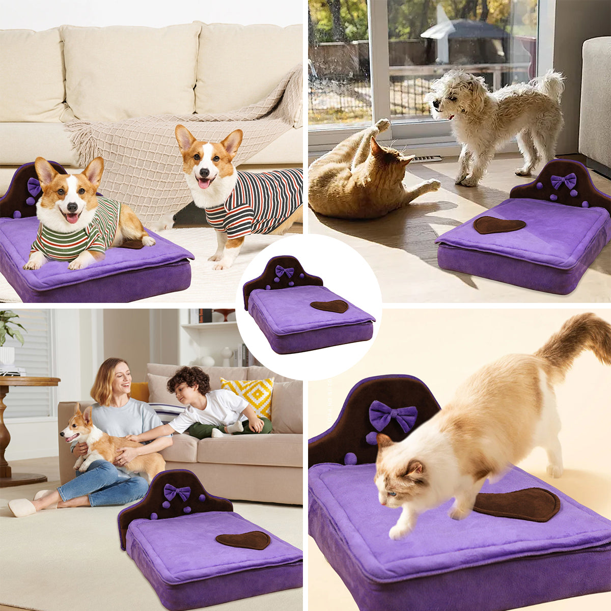 Plush Pet Bed Sofa With Removable Cushion