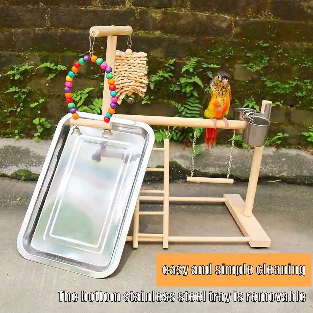 Wooden Parrot Playground With Swing Ladder Feeder And Perch