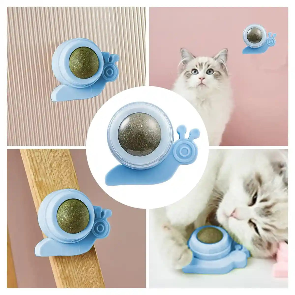 Snail Shape Catnip Toy Set With Adhesive Back and Mint Ball