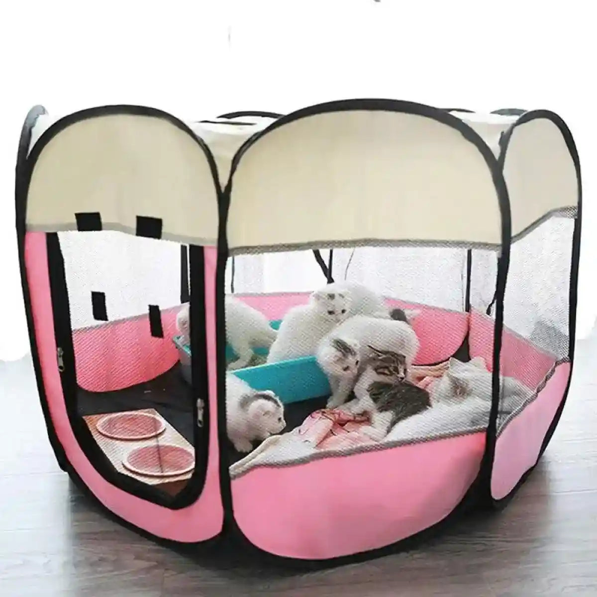 Foldable 8-Panel Pet Tent Portable Pet Playpen for Cats & Small Dogs