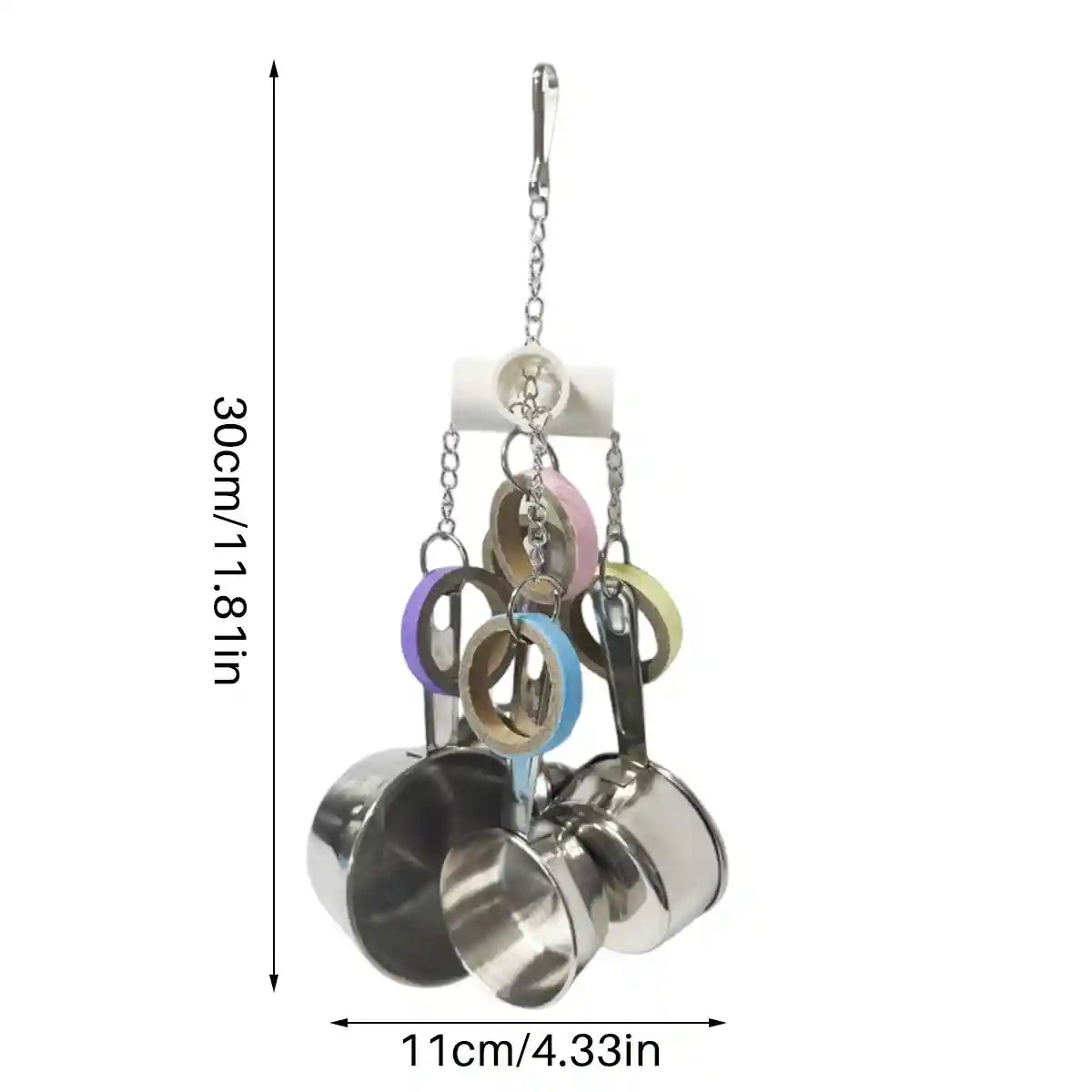 Stainless Steel Parrot Toy Bell & Colourful Paper Rings for Birds