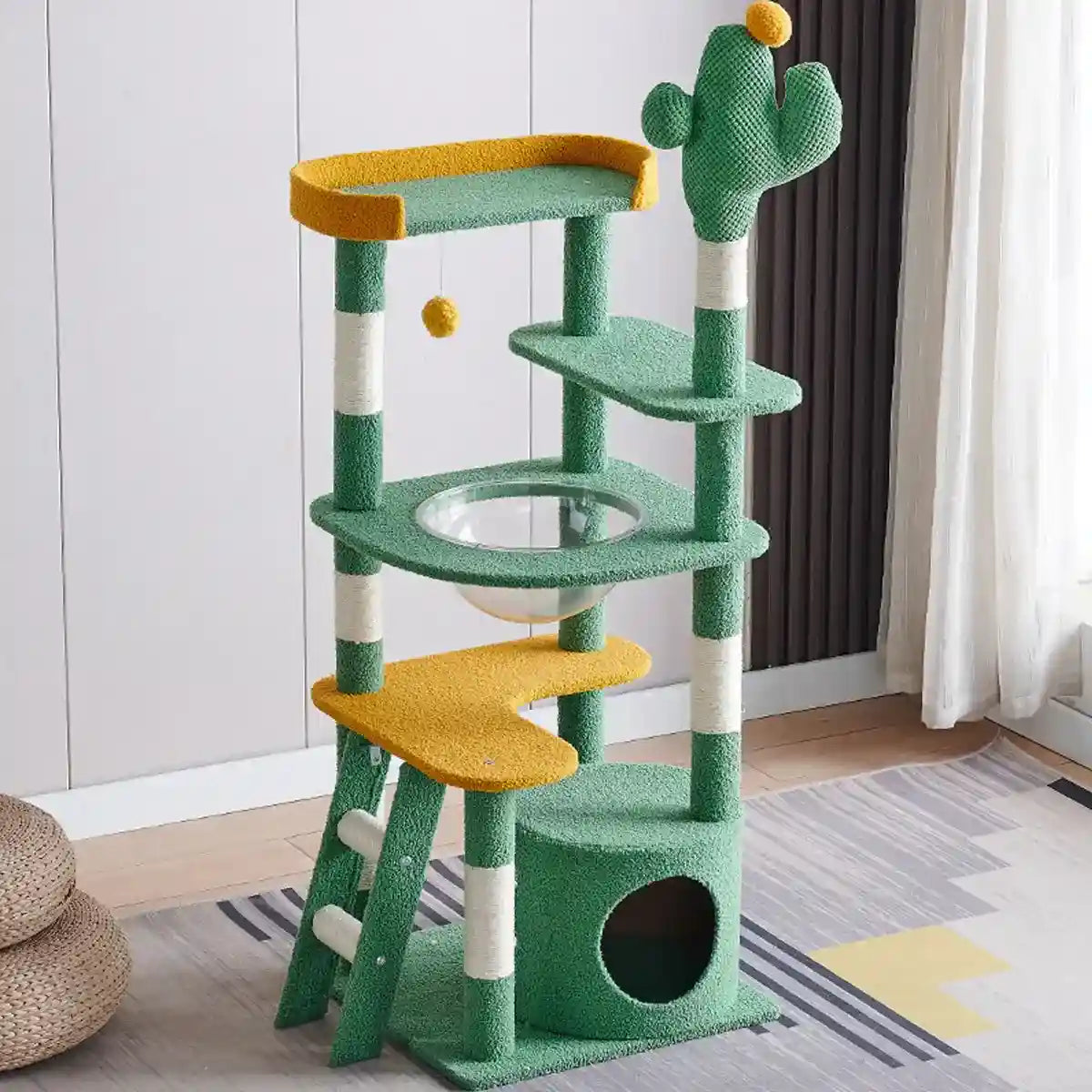 Cactus Cat Tree Tower with Capsule Bed and Multi-Level Scratching Posts