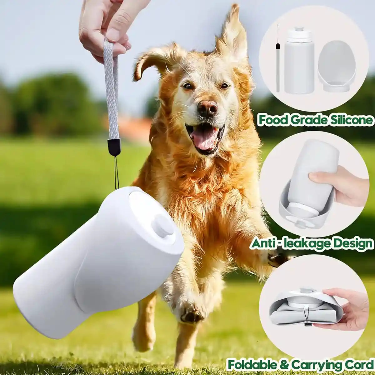 Foldable Dog Water Bottle 550ml Leakproof Pet Travel Dispenser