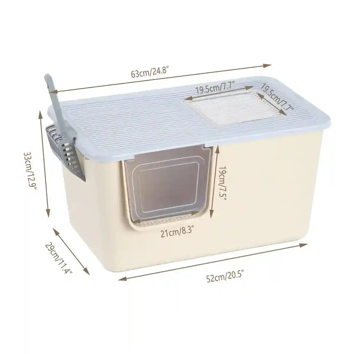 Enclosed Cat Litter Box with Top Entry and Scoop Holder