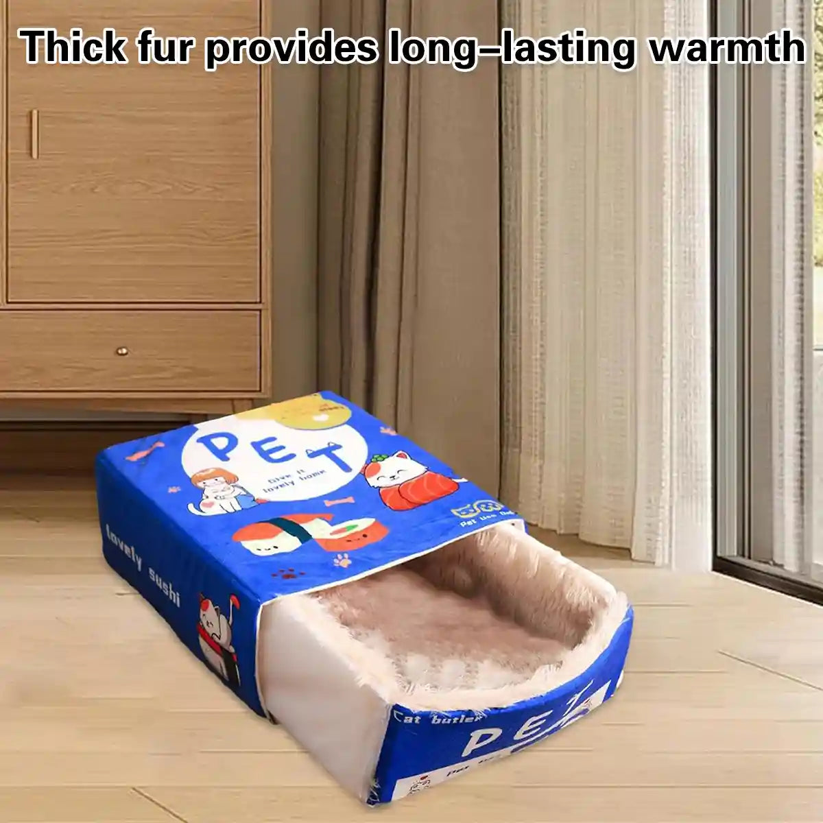 Warm Rectangular Pet Bed with Plush Interior