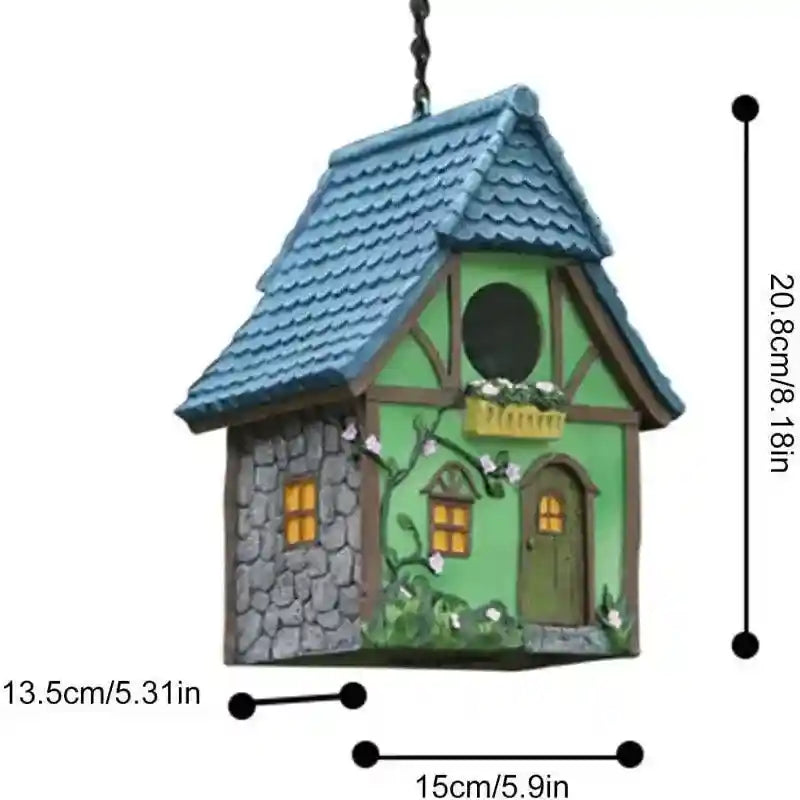 Decorative Resin Cottage Garden Ornament Bird House for Small Birds
