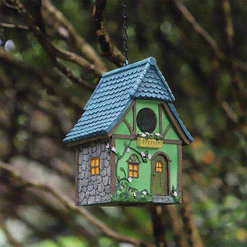 Decorative Resin Cottage Garden Ornament Bird House for Small Birds