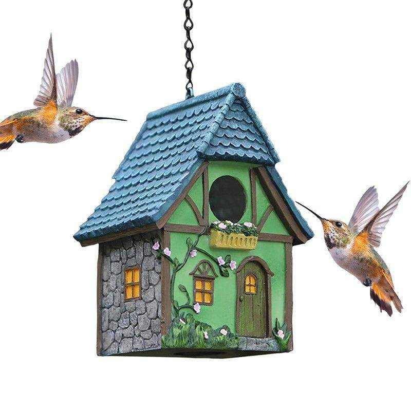 Decorative Resin Cottage Garden Ornament Bird House for Small Birds