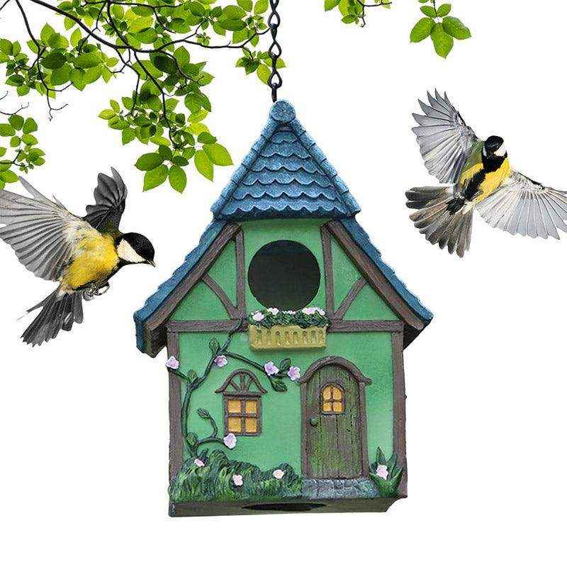 Decorative Resin Cottage Garden Ornament Bird House for Small Birds