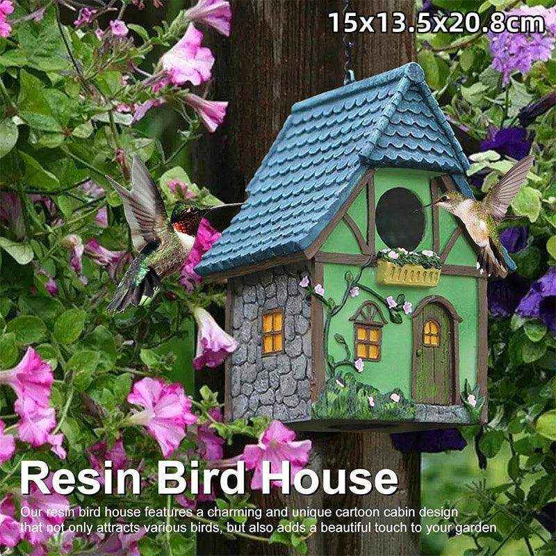 Decorative Resin Cottage Garden Ornament Bird House for Small Birds