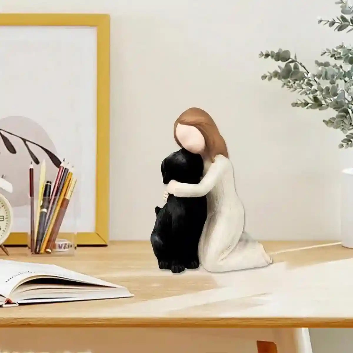 Heartwarming Pet Memorial Statue Girl Hugging Dog Figurine for Home Décor