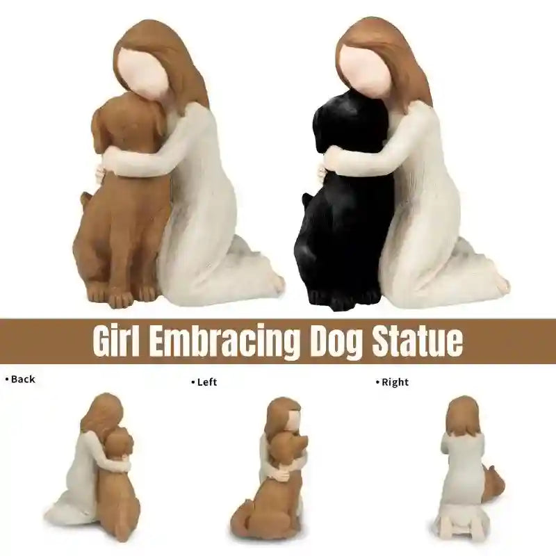 Heartwarming Pet Memorial Statue Girl Hugging Dog Figurine for Home Décor