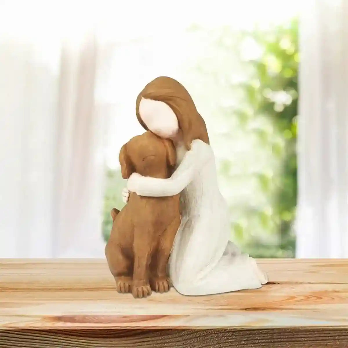 Heartwarming Pet Memorial Statue Girl Hugging Dog Figurine for Home Décor