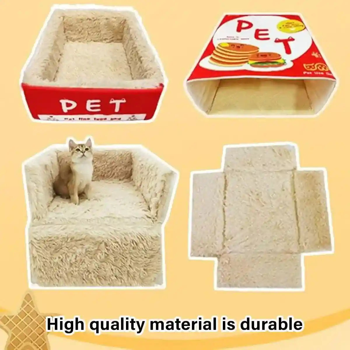 Snack-Themed Plush Cat Bed Cozy Rectangular Pet Sleeping Nest