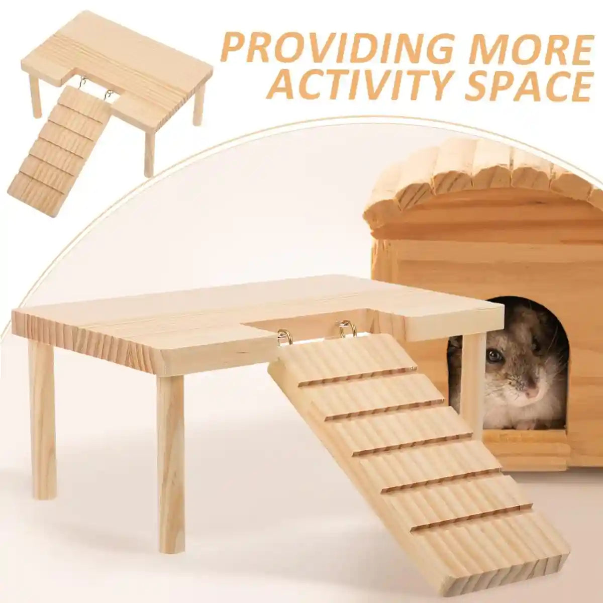 Wooden Hamster Platform With Ramp And Stairs For Climbing And Rest