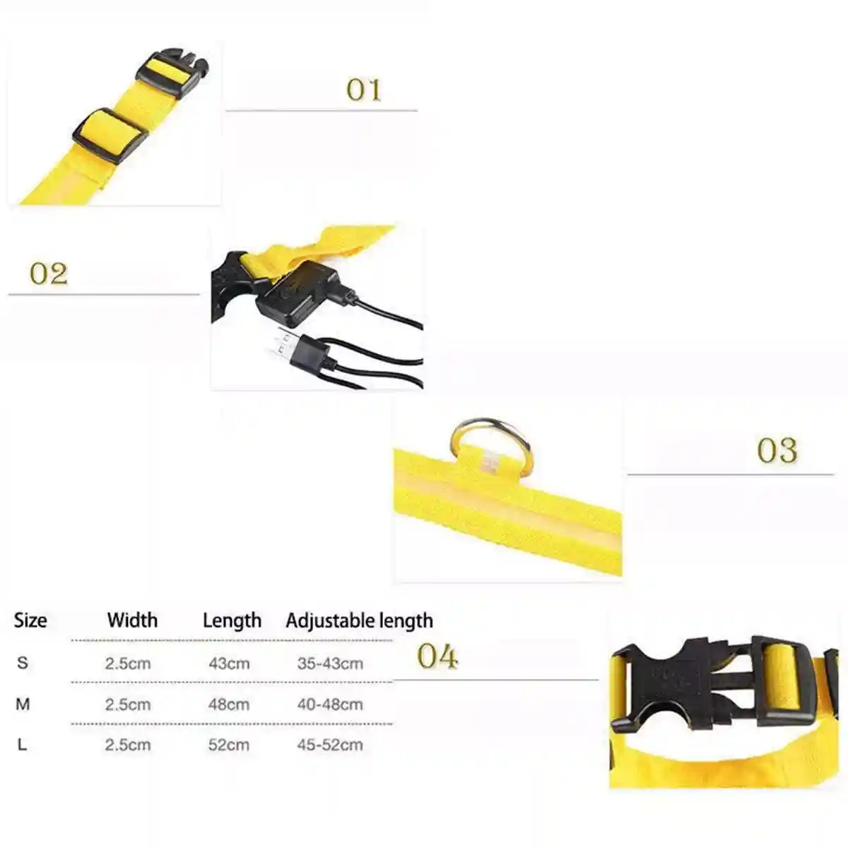 USB Rechargeable Light Up Dog Collar Glow in the Dark Safety for Night Walks