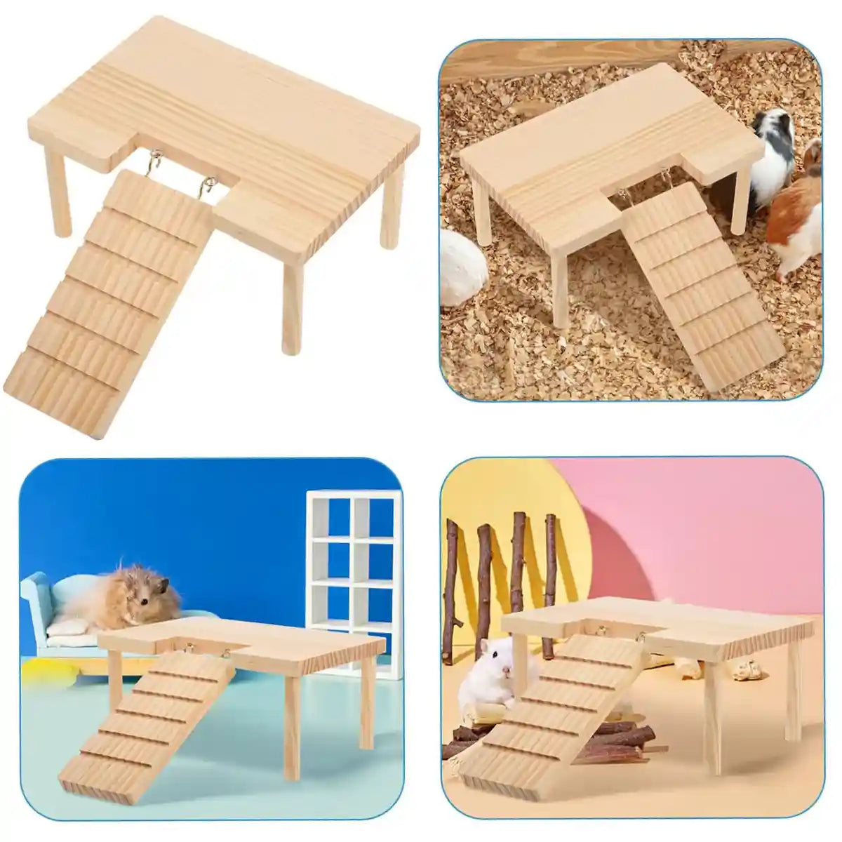 Wooden Hamster Platform With Ramp And Stairs For Climbing And Rest