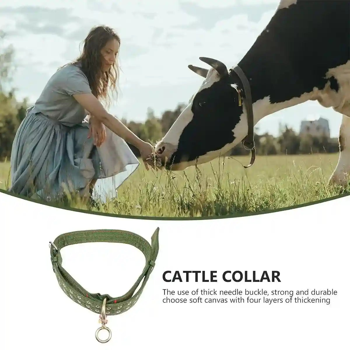 Heavy-Duty Adjustable Cattle Collar with Metal Buckle – Wear-Resistant Canvas