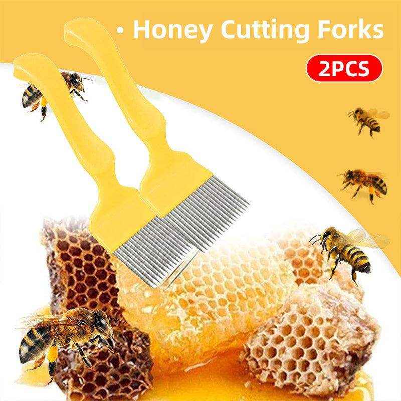 Stainless steel honey scraper cutting forks with yellow handle