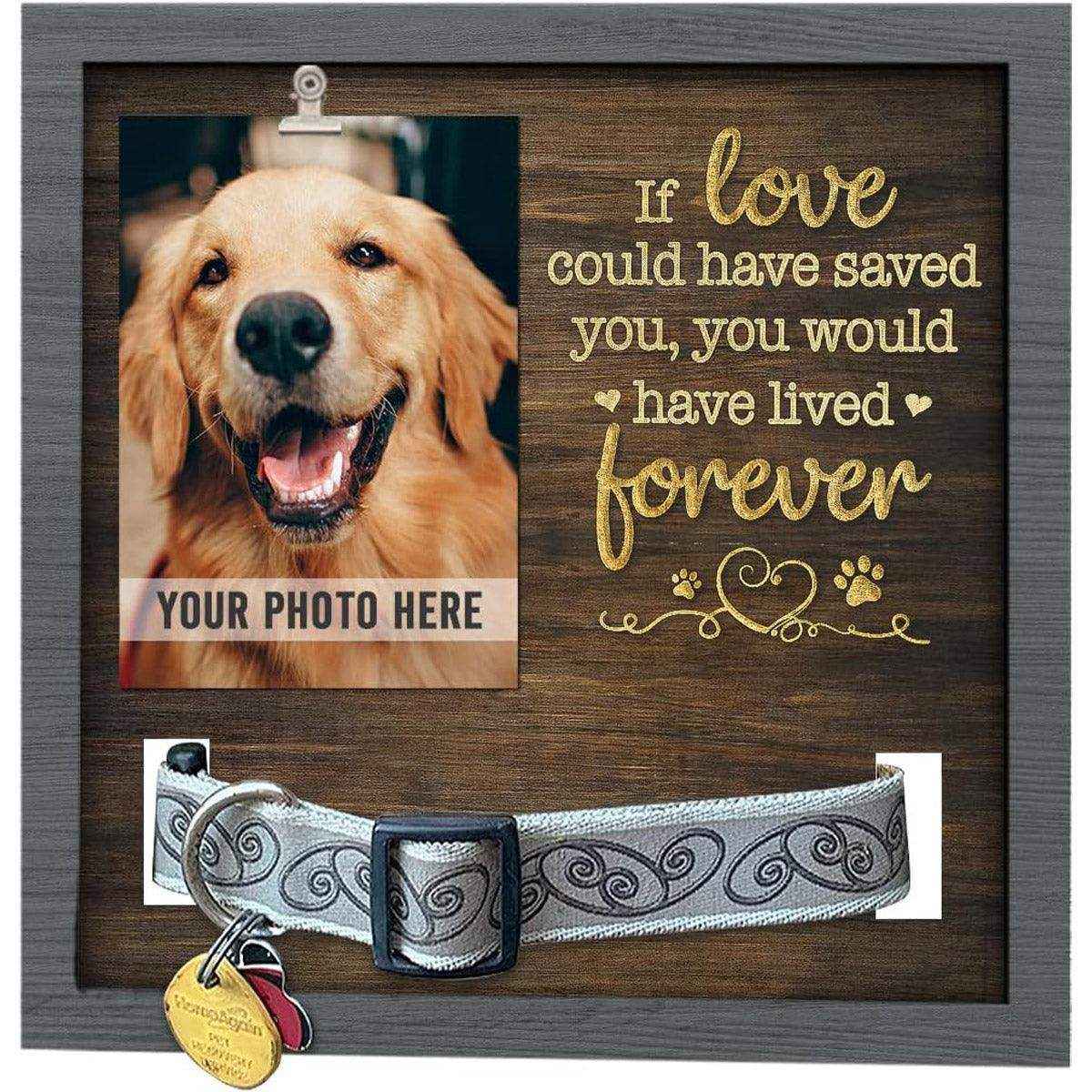 Wooden Pet Memorial Frame with Collar Holder and Photo Display
