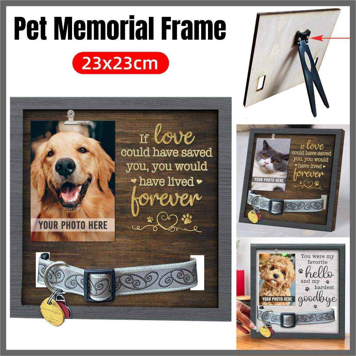 Wooden Pet Memorial Frame with Collar Holder and Photo Display