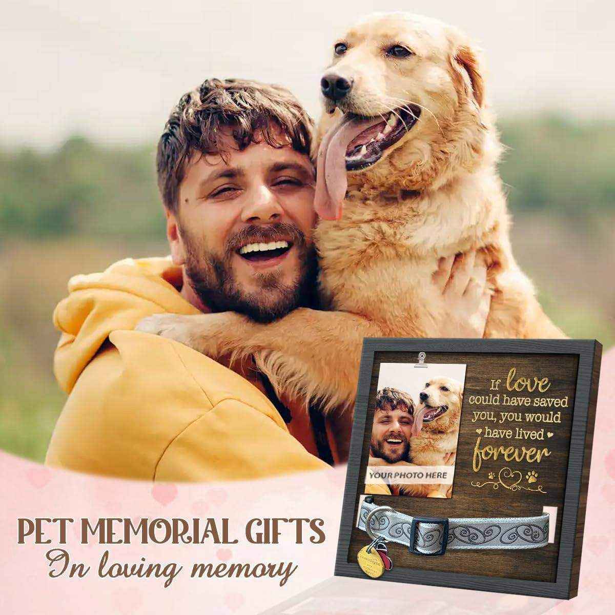 Wooden Pet Memorial Frame with Collar Holder and Photo Display