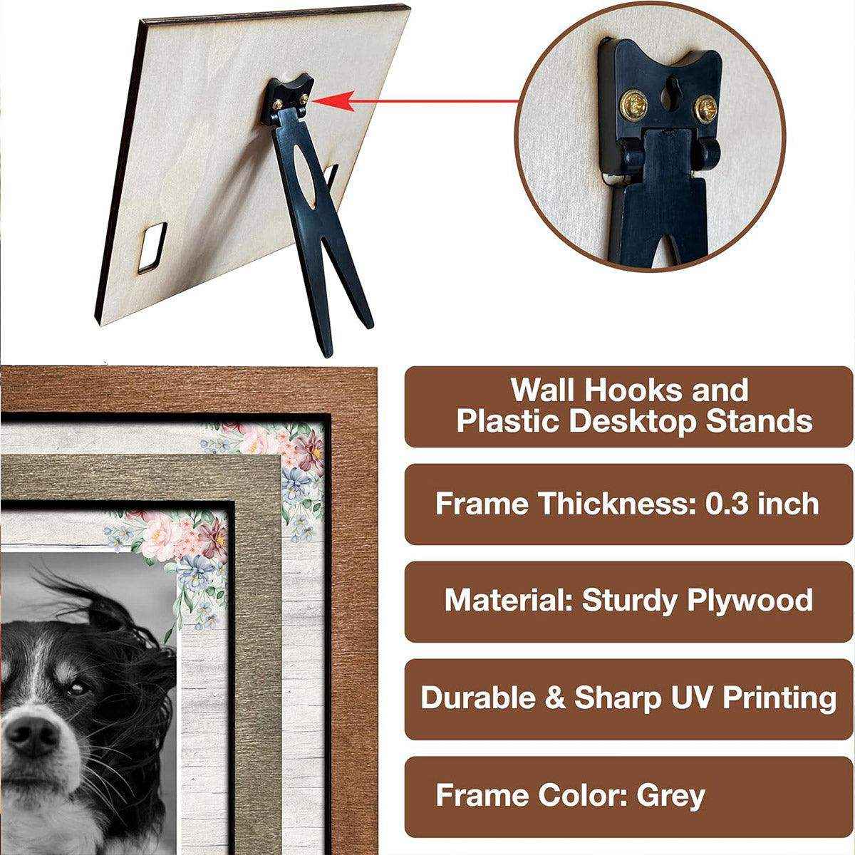 Wooden Pet Memorial Frame with Collar Holder and Photo Display