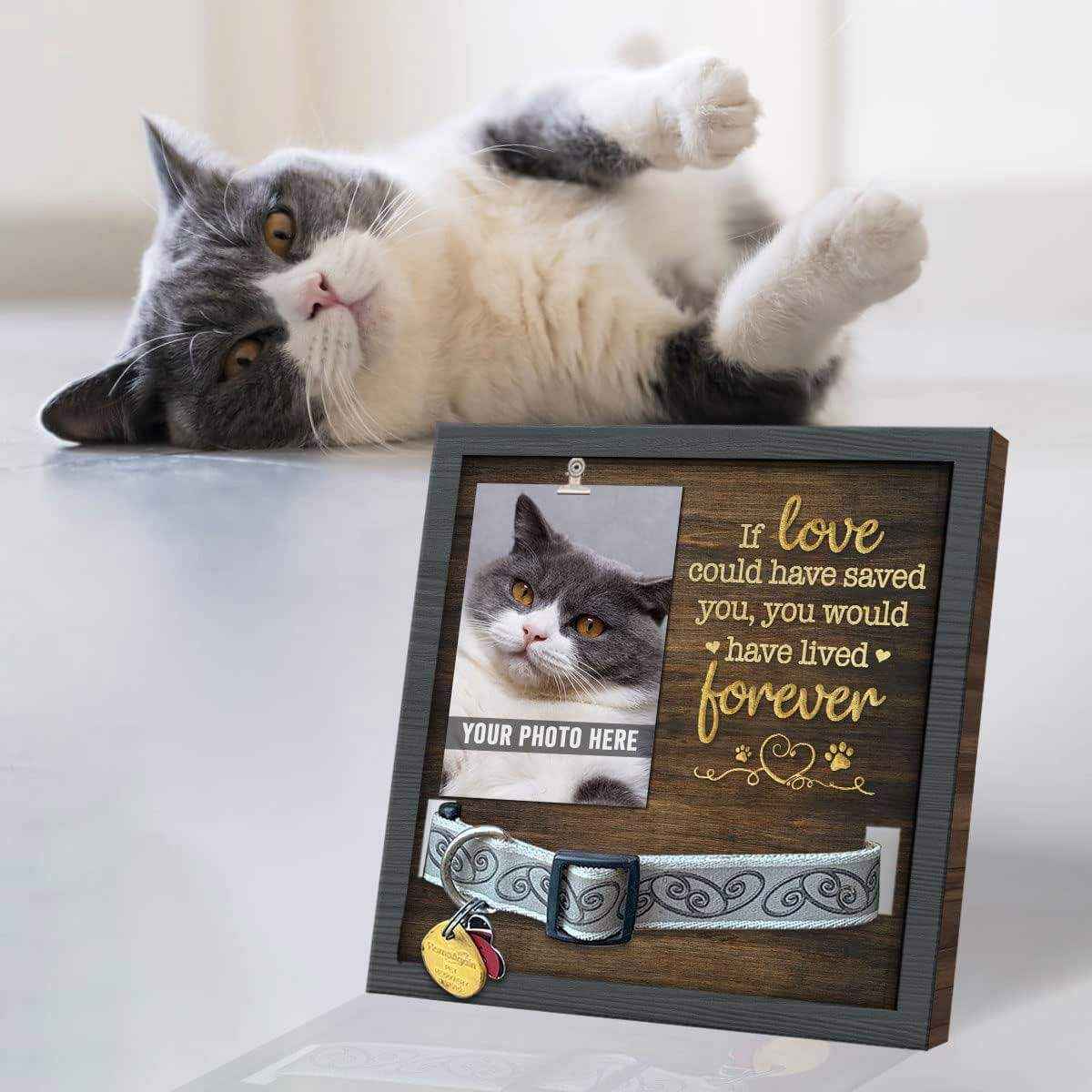 Wooden Pet Memorial Frame with Collar Holder and Photo Display