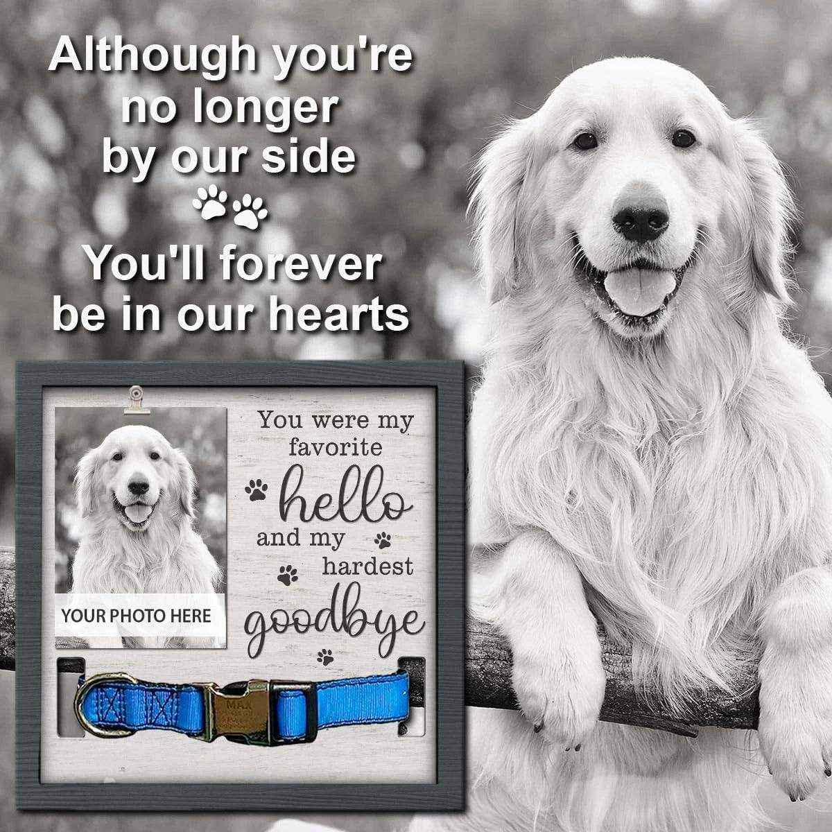 Wooden Pet Memorial Frame with Collar Holder and Photo Display